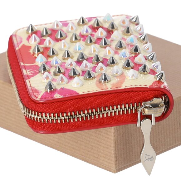 Christian Louboutin Spiked Coin Case Light Yellow Red Multi Patent Leather - Picture 3 of 5